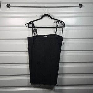 Princess Polly Black Denim Mini Dress Tie Shoulder Raw Hem Womens Size 6 US